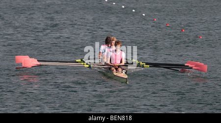 Rowers on Dorney Lake at the Eton College Rowing Centre
