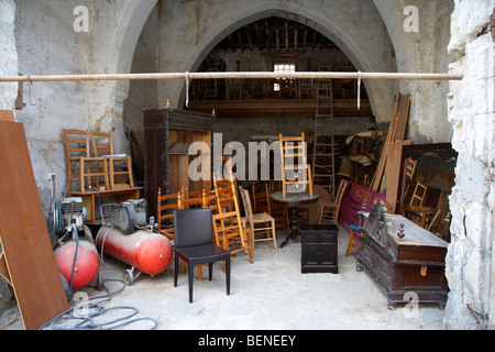 small business local wooden furniture workshop in the old turkish quarter old town larnaca republic of cyprus Stock Photo