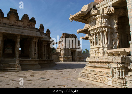 Sabha Mandap with its intricately carved monolith pillars in Vitthala Temple built in the 15th century A.D. during the reign of Stock Photo