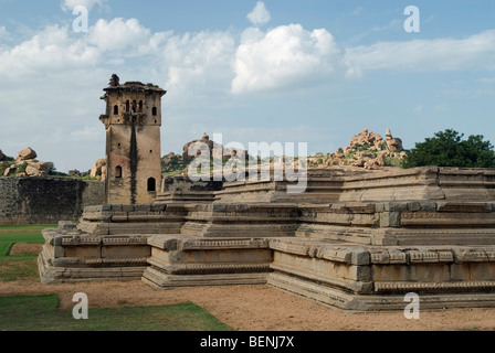 A platform and watch tower (guard tower) near Lotus Mahal in Hampi Karnataka India Stock Photo