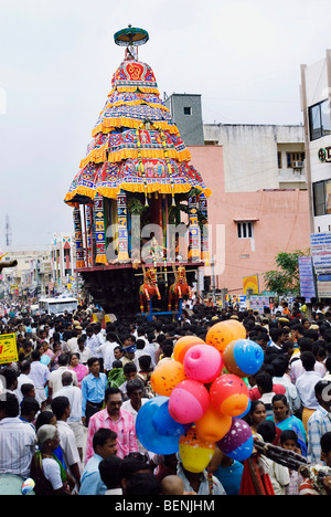 Temple Chariot procession during the Karthigai Deepam Festival celebrated in the Tamil Month of Karthigai (November - December) Stock Photo