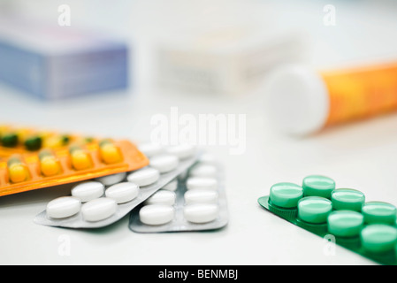 Blister packs of various pills Stock Photo