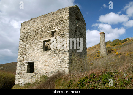 Blue Hills Tin Mine, Trevellas Porth, St Agnes, Cornwall, UK. Stock Photo