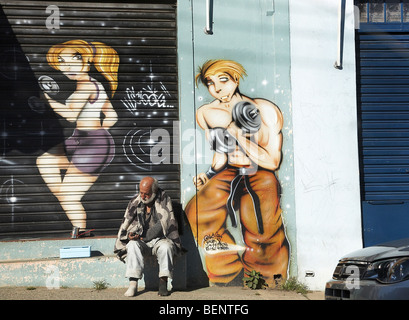 BRAZIL Old man sitting in front of Gymnasium, Sao Paulo. PHOTO by SEAN SPRAGUE Stock Photo