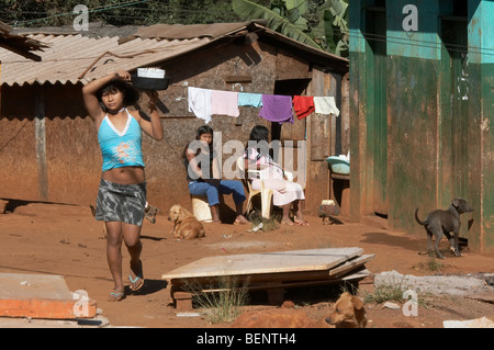 BRAZIL Aldeia Tekoa Pyau, a Guarani Mbya indigenous slum settlement on the edge of Sao Paulo. Stock Photo