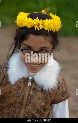 A young Moroccan girl visits the Chella Necropolis, Rabat, Morocco, Africa Stock Photo