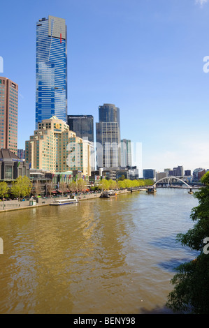 South Bank and Yarra River, Melbourne, Australia, including Eureka Tower. Stock Photo