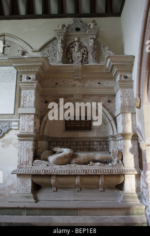 This beautifully carved monument to Sir Richard Lee and his wife,St Mary`s Church, Acton,Burnell,Shropshire,England. Stock Photo