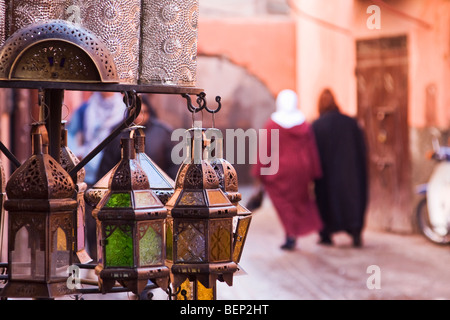 Lantern and lamp on sale in a souvenir shop the street of Marrakech Medina. Morocco, North Africa Stock Photo