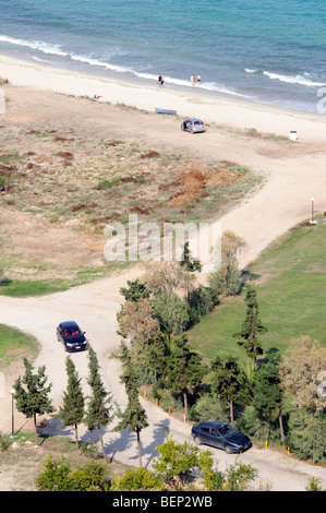 Motoring along the coast in the Greek holiday resort of Aphytos northern Greece Stock Photo