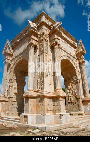 Arch of Septimius Severus at Leptis Magna / Lectis Magna / Lepcis Magna in Khoms / Al Khums near Tripoli, Libya, North Africa Stock Photo