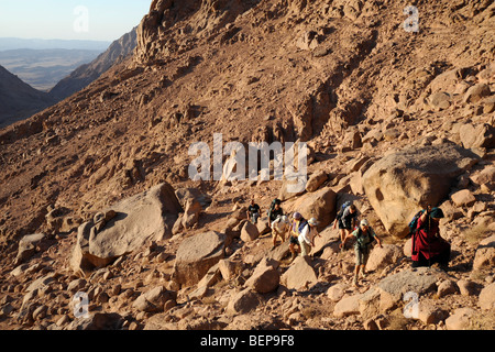 A group of people climbing mount Sinai in Egypt Stock Photo