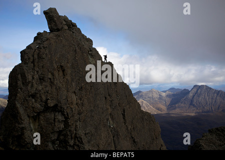 A climber on the Inaccessible Pinnacle, Isle of Skye, Scotland Stock Photo