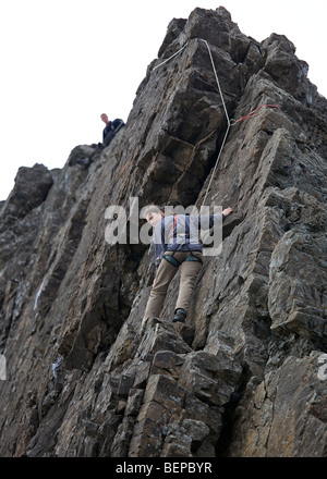 Climbers on the Inaccessible Pinnacle, Isle of Skye Stock Photo