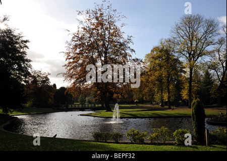 Fountain and pond in Pavilion Gardens Buxton Derbyshire UK Stock Photo