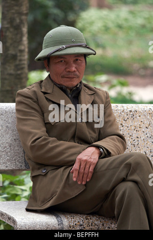 VIETNAM Lenin Park, Hanoi. Old man with typical hat. photograph by Sean Sprague 2008 Stock Photo