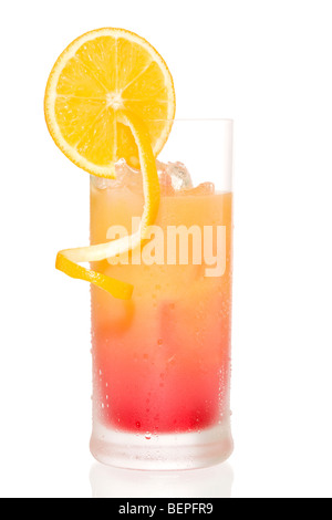Tequila sunrise cocktail with orange on white Stock Photo