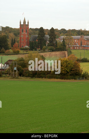 a view of the chapel of our lady of the angels from across the fields close to princethorpe in warwickshire