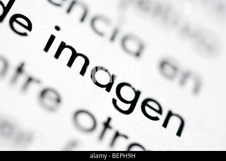 Close-up of the Spanish word "imagen" (image) on a printed text, Seville, Andalusia, Spain Stock Photo