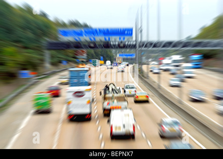 Fast moving traffic on M25 motorway,Surrey Stock Photo