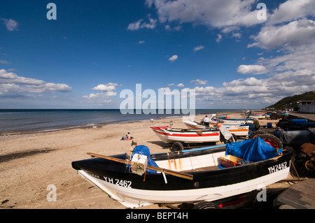 Cromer fishing /crab boats on the seafront at the popular seaside resort of Norfolk East Anglia England Stock Photo