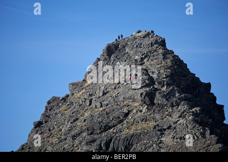 Climbers on Am Basteir, Cuillin Hills, Isle of Skye, Scotland Stock Photo