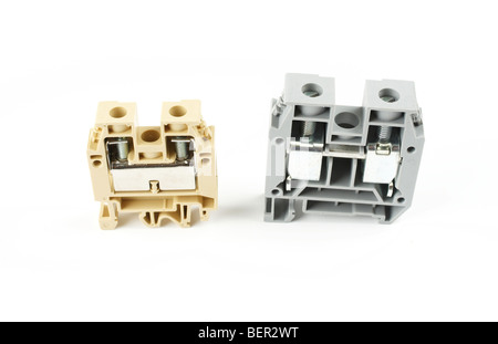 Industrial terminal blocks (or clamps) isolated on white background Stock Photo