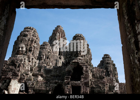 Bayon Faces at Bayon, another site within the Archaeological Parc of Angkor Wat, Cambodia Stock Photo
