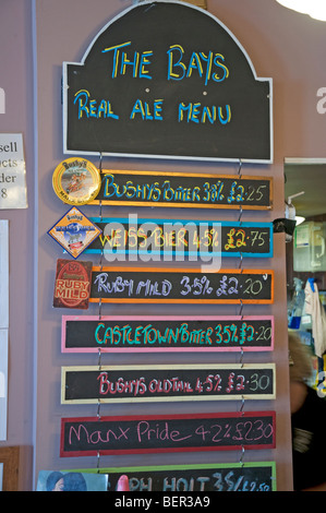 Guest real ale menu at the Bay Hotel, Port Erin, Isle of Man. Stock Photo