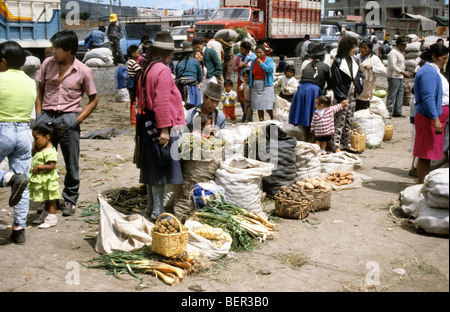 Woman selling vegetables in local upland Ecuador market. Stock Photo