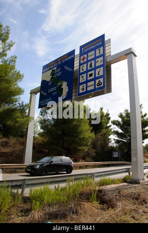 Welcome road signs on entry into the Municipality of Sithonia northern Greece Stock Photo