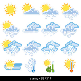 Weather forecast icons with sun, clouds, rain, snow and fog ...