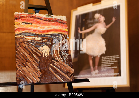 Chocolate painting 'The Scream' by 'Food is Art' Prudence Staite. Chocolate Unwrapped. London 2009 Stock Photo