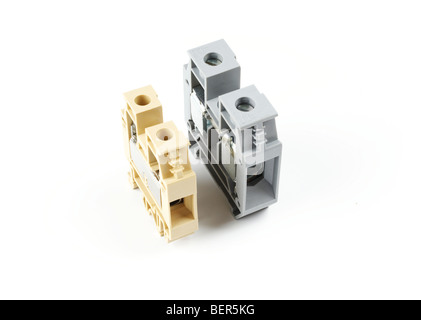 Industrial terminal blocks (or clamps) isolated on white background Stock Photo