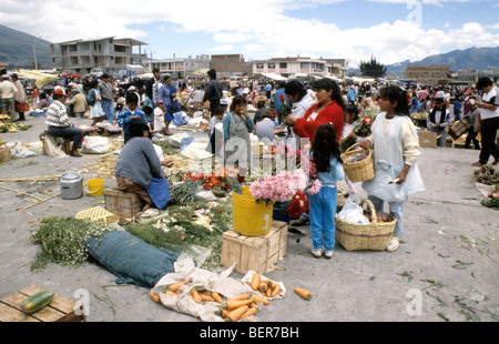 Vegetable and flower seller in local market  upland Ecuador Stock Photo