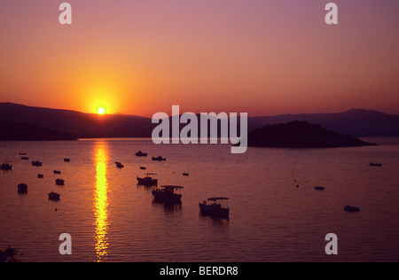 Sunrise over the Bay of Argolis at Tolon (Tolos) on the Peloponnese Peninsula Stock Photo