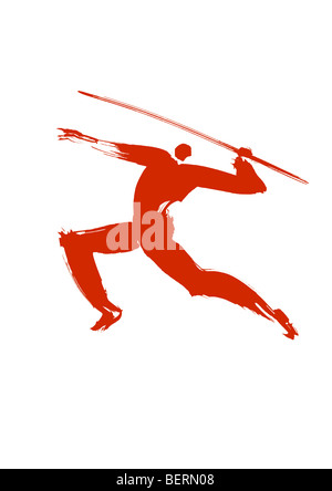 Illustration of athlete preparing to throw javelin white background Stock Photo