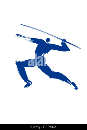 Illustration of athlete preparing to throw javelin white background Stock Photo