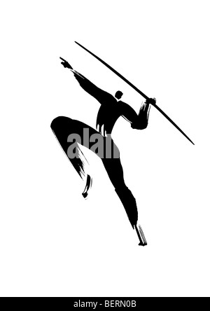 Illustration of athlete preparing to throw javelin white background Stock Photo