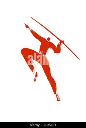 Illustration of athlete preparing to throw javelin white background Stock Photo