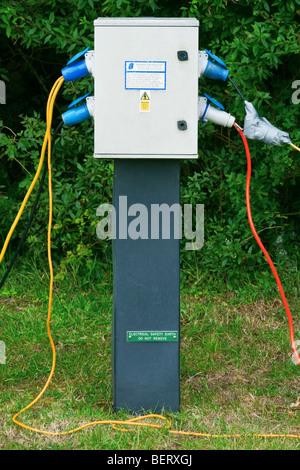 Caravan and camping electric hook up point Stock Photo - Alamy