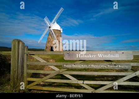 The eighteenth century Halnaker Windmill overlooking Chichester, Sussex UK on Halnaker Hill Stock Photo