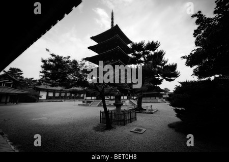 Five-story pagoda. Sai-in area. Horyu-ji complex. Ikaruga. Nara Prefecture. Japan Stock Photo