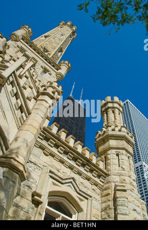 Low angle view of Old Chicago Water Tower, Chicago, Illinois, USA Stock Photo