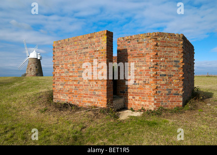 Remnants of WWII anti-aircraft installations next to Halnaker Windmill overlooking Chichester in Sussex UK Stock Photo