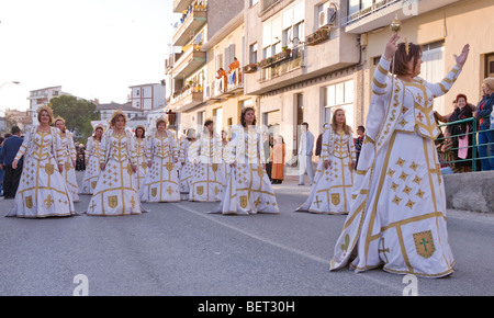 People in Costume at a Spanish Fiesta in Cullar, Spain. Stock Photo
