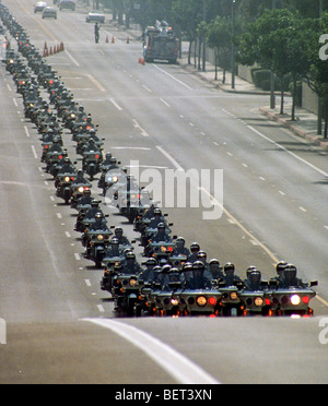 Funeral procession of police officer who died in action Stock Photo