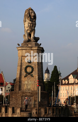 Germany, Bavaria, Lindau im Bodensee, Lion Monument Stock Photo