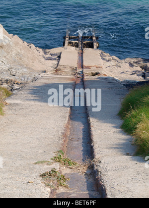 Old launching ramp for the Newquay Lifeboat, when in use was the steepest in the country. Stock Photo