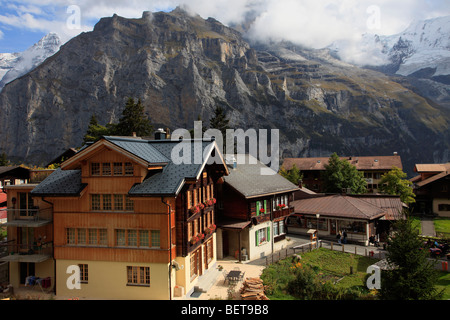 Switzerland, Alps, Bernese Oberland, Murren, mountain village Stock Photo